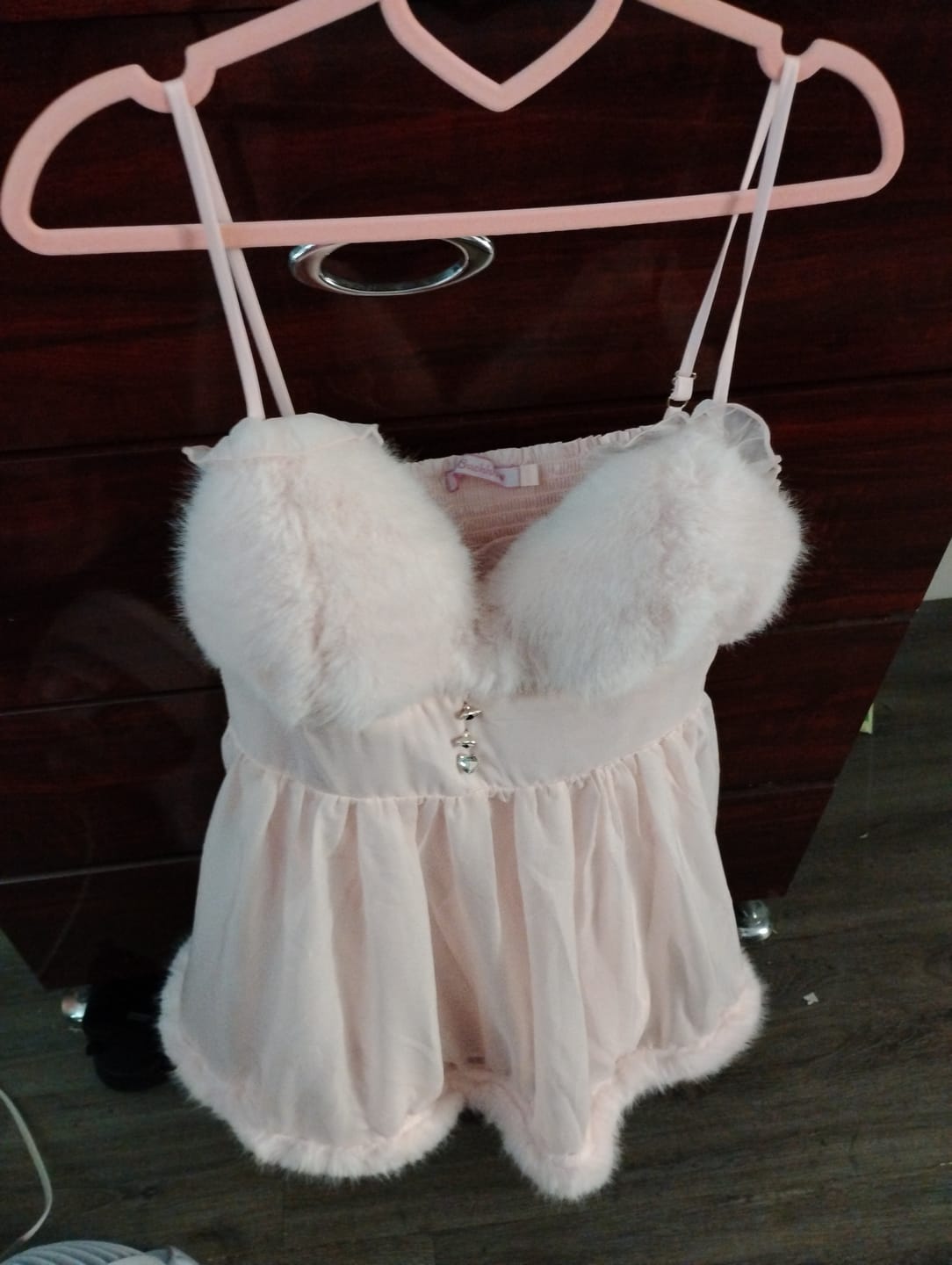 Customer photo review of Rosé Princess Fur Chiffon Babydoll Dress