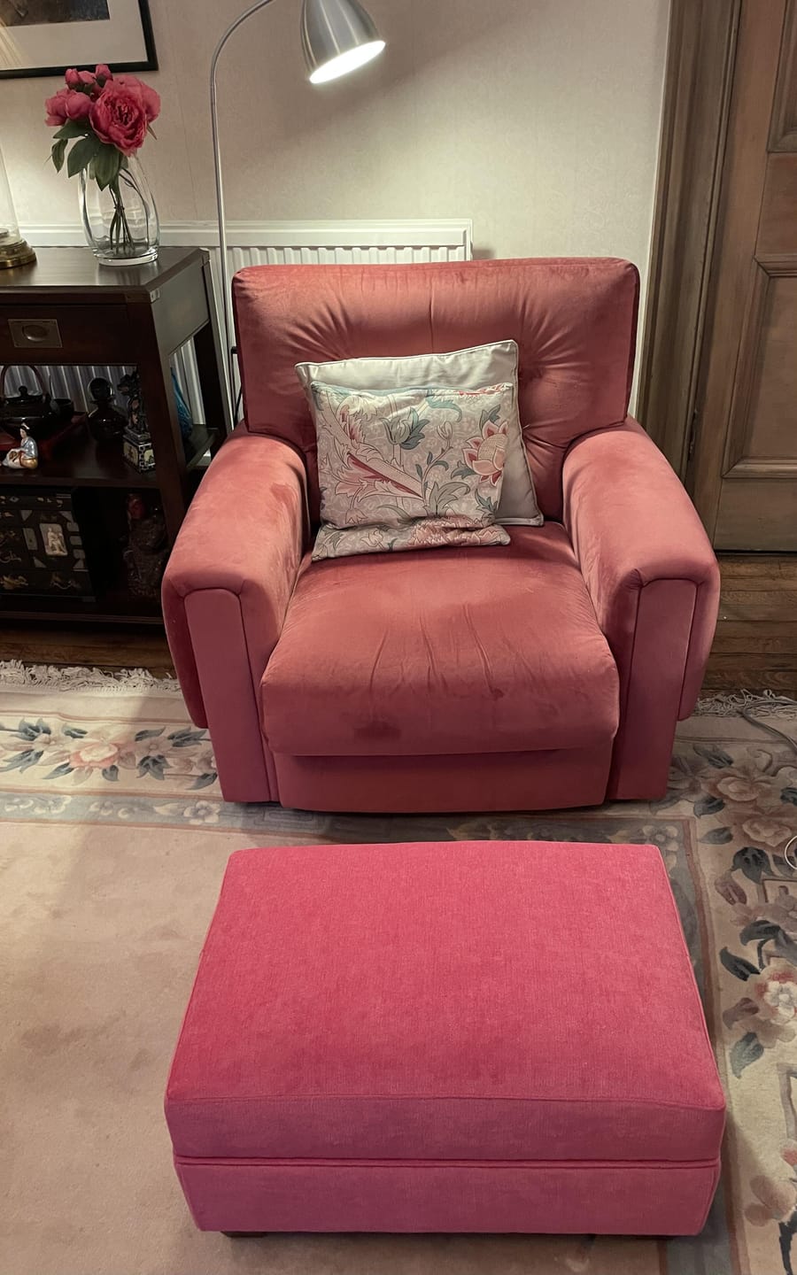 Customer photo review of Oxford Medium Footstool in Chenille Velvet