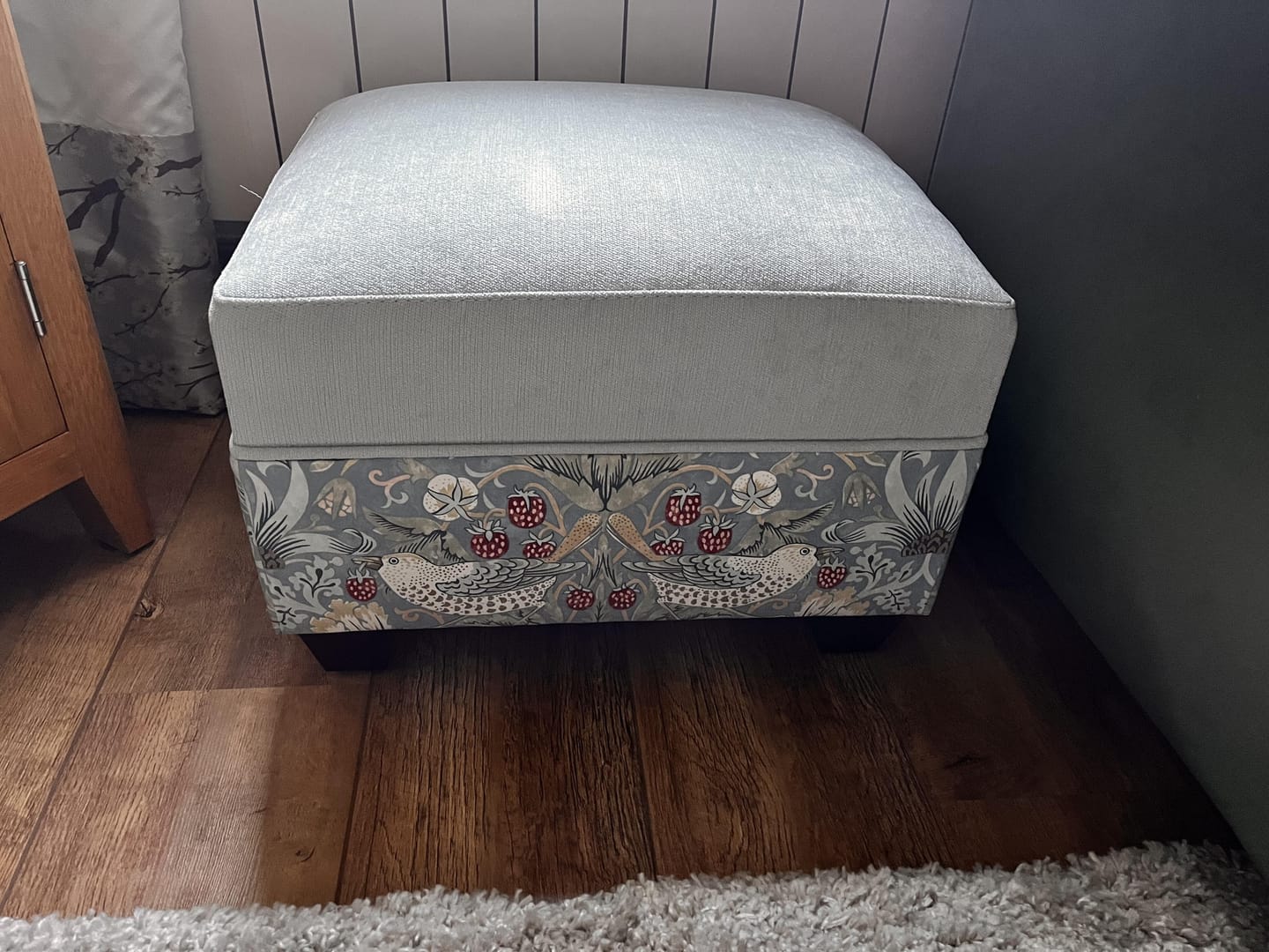 Customer photo review of Oxford footstool in Morris & Co Strawberry thief
