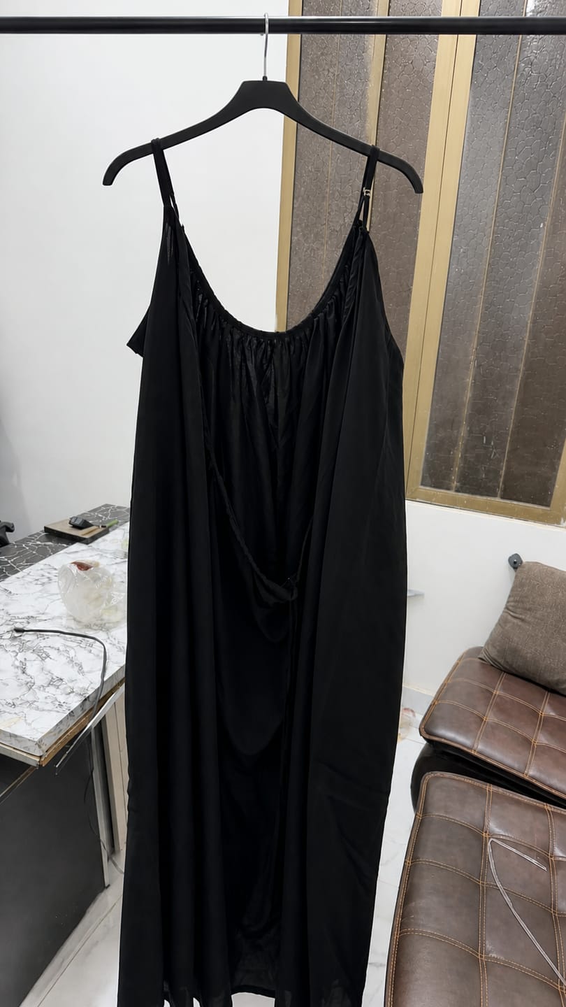 Customer photo review of Gathered Linen Maxi Dress with Spaghetti Straps