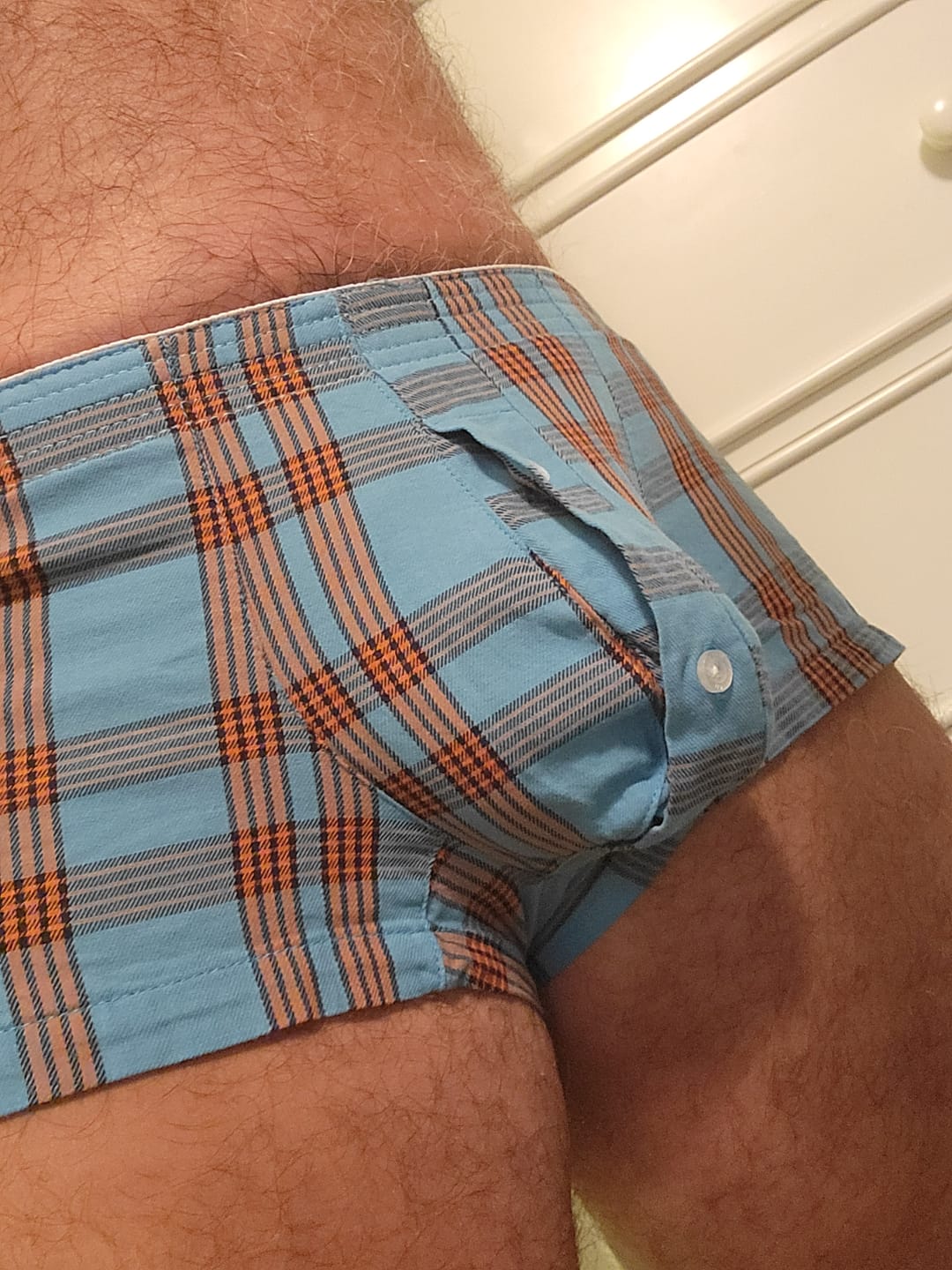 Customer photo review of 3 Pack Men’s Plaid Cotton Trunks with Button Fly