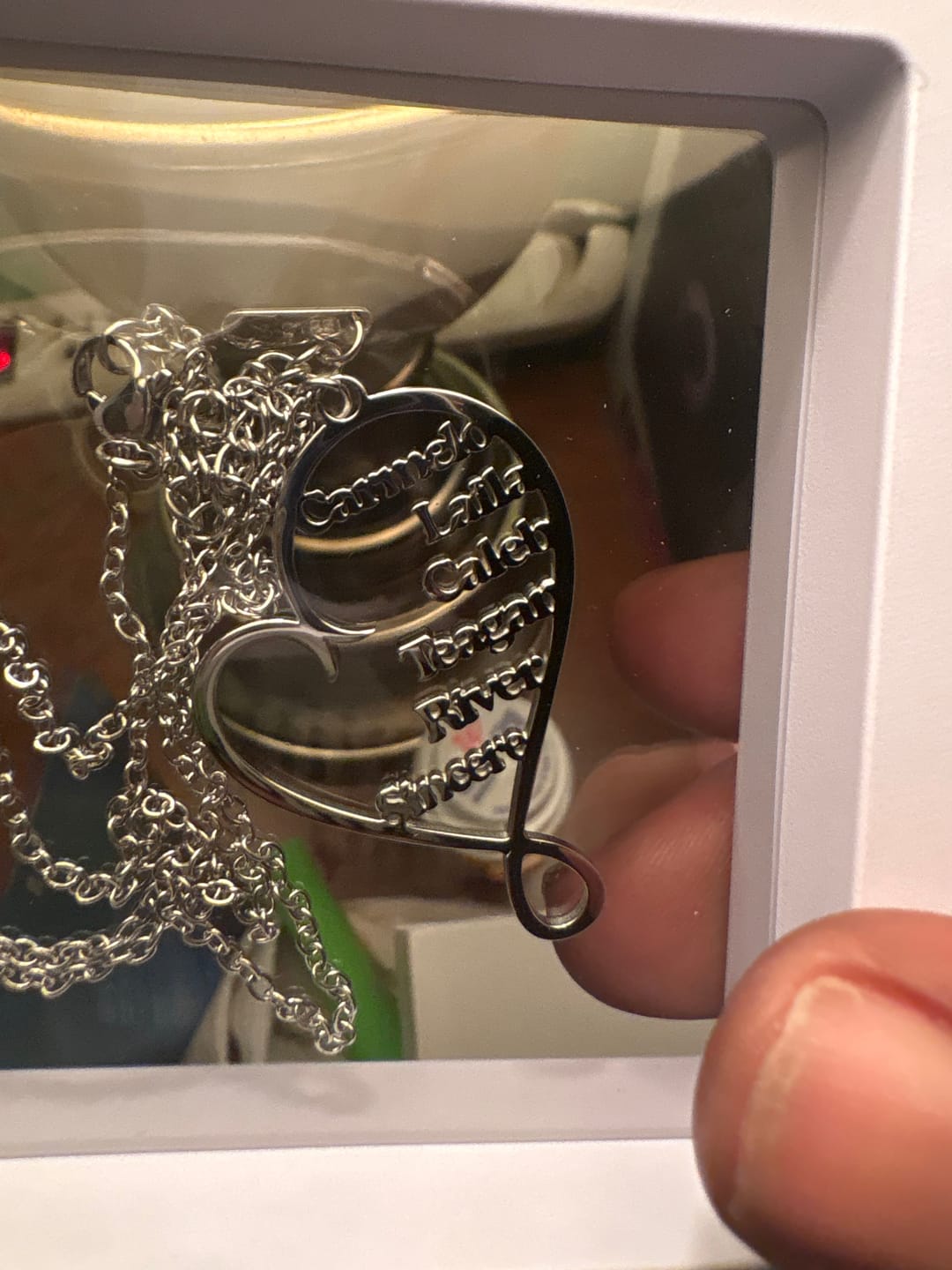 Customer photo review of Family Name Heart Necklace