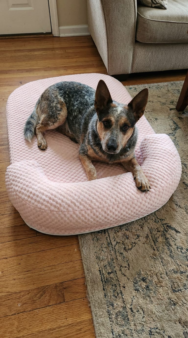 Customer photo review of ChillBuddy Pet Cooling Bed: Cool Comfort Deluxe