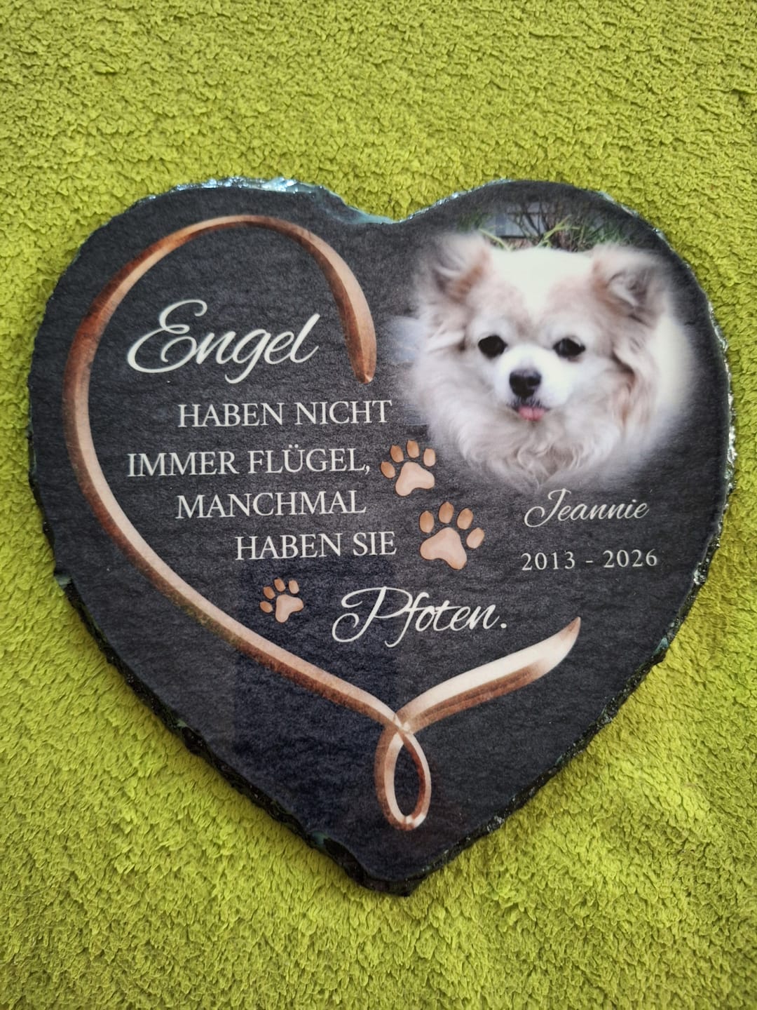 Customer photo review of Personalisiertes Schieferherz - Engel haben Pfoten