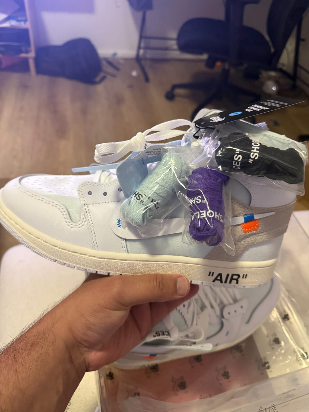 Customer photo review of Nike x Virgil Abloh Archive Air Jordan 1 Retro High OG 'Alaska'