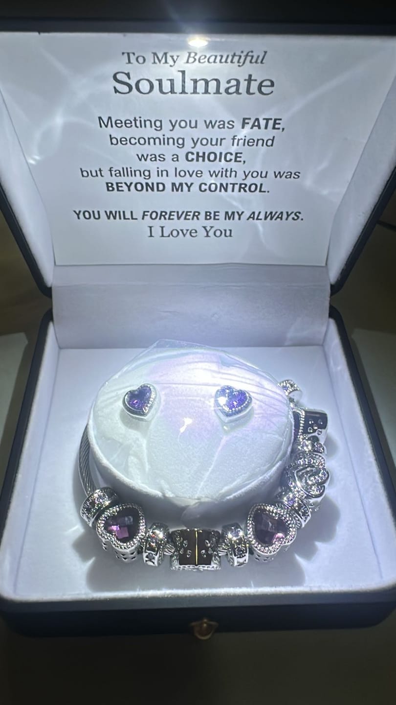Customer photo review of Purple Bracelet with Custom Message card