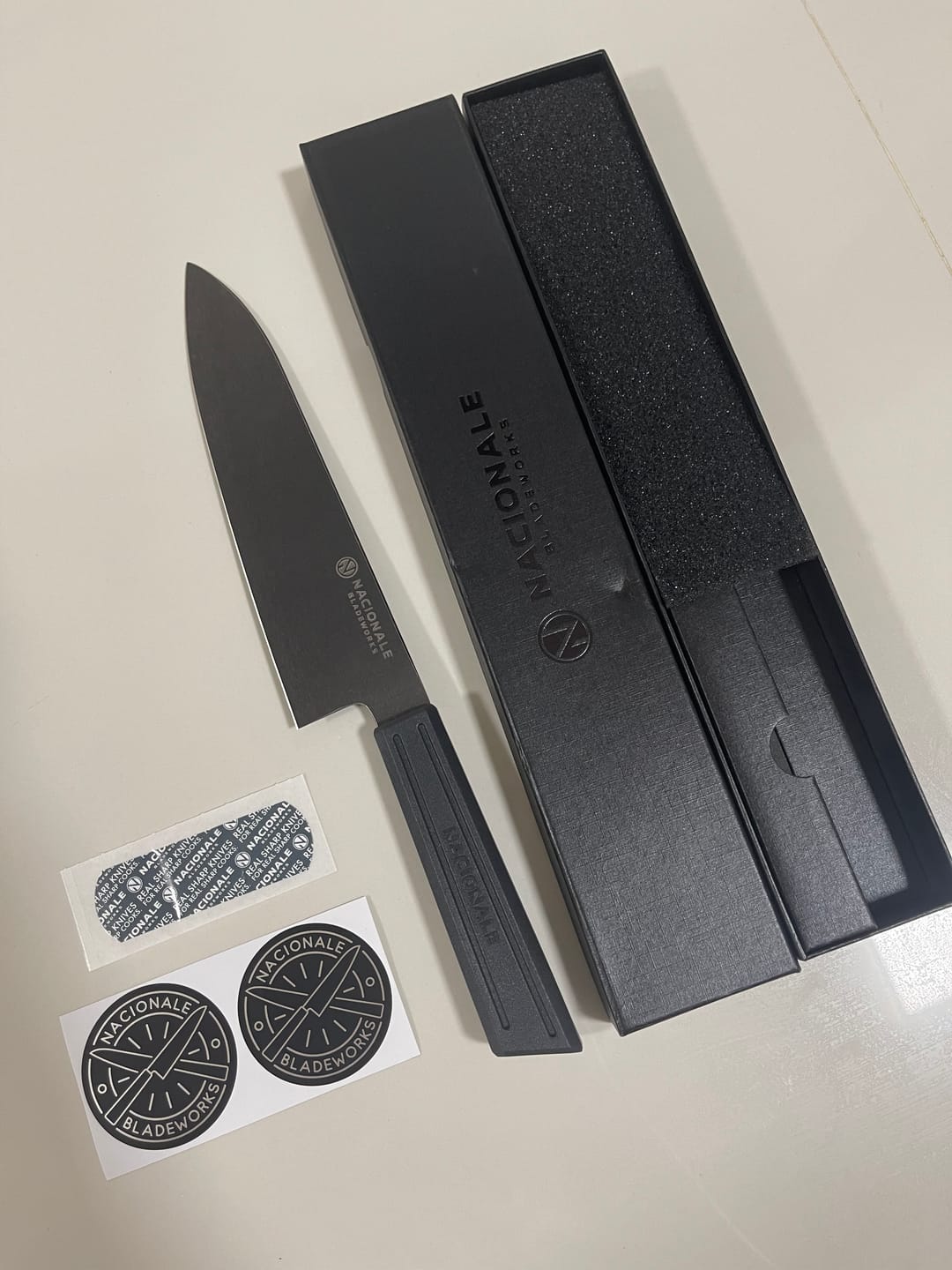Customer photo review of 185mm Gyuto. Black Stonewashed AUS8. Black Recycled Plastic Skateboard Material Handle
