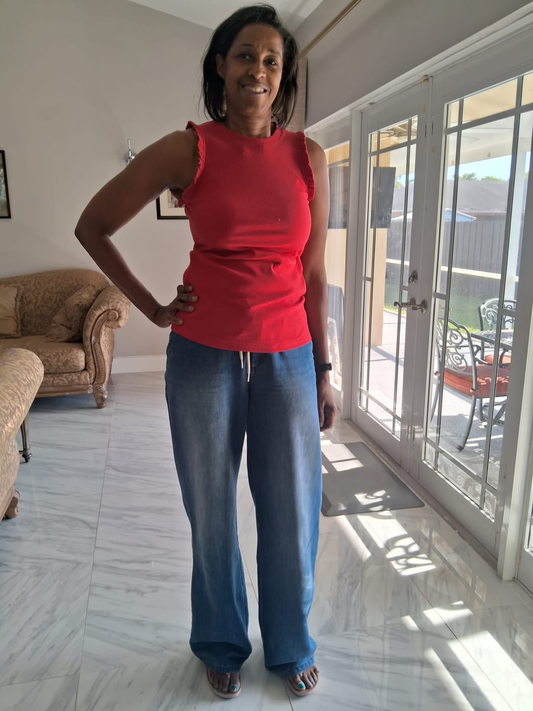 Customer photo review of Lennon Drawstring Wide Leg Tall Jean - Medium Wash