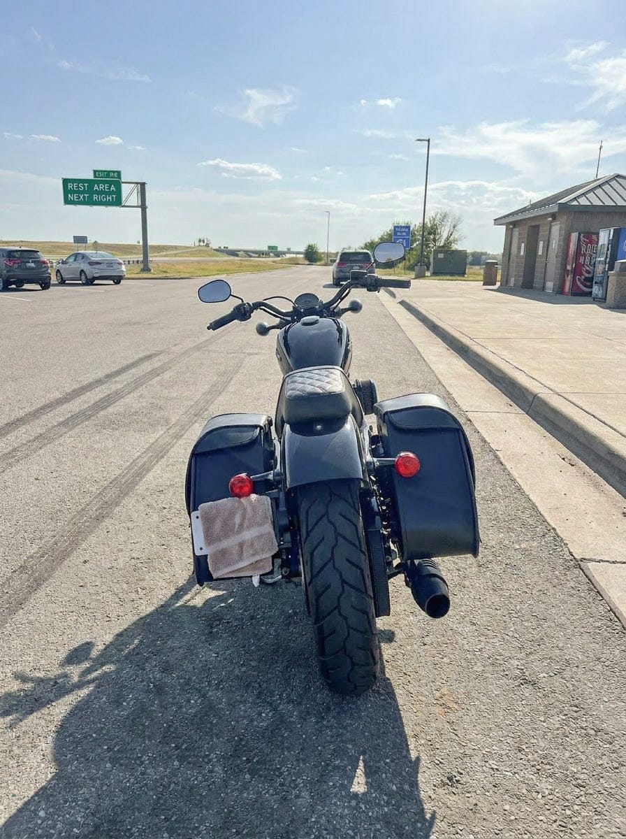 Customer photo review of 30L - Ghost Large Shock Cutout Motorcycle Saddlebags For Harley Sportster 883 Iron XL883N