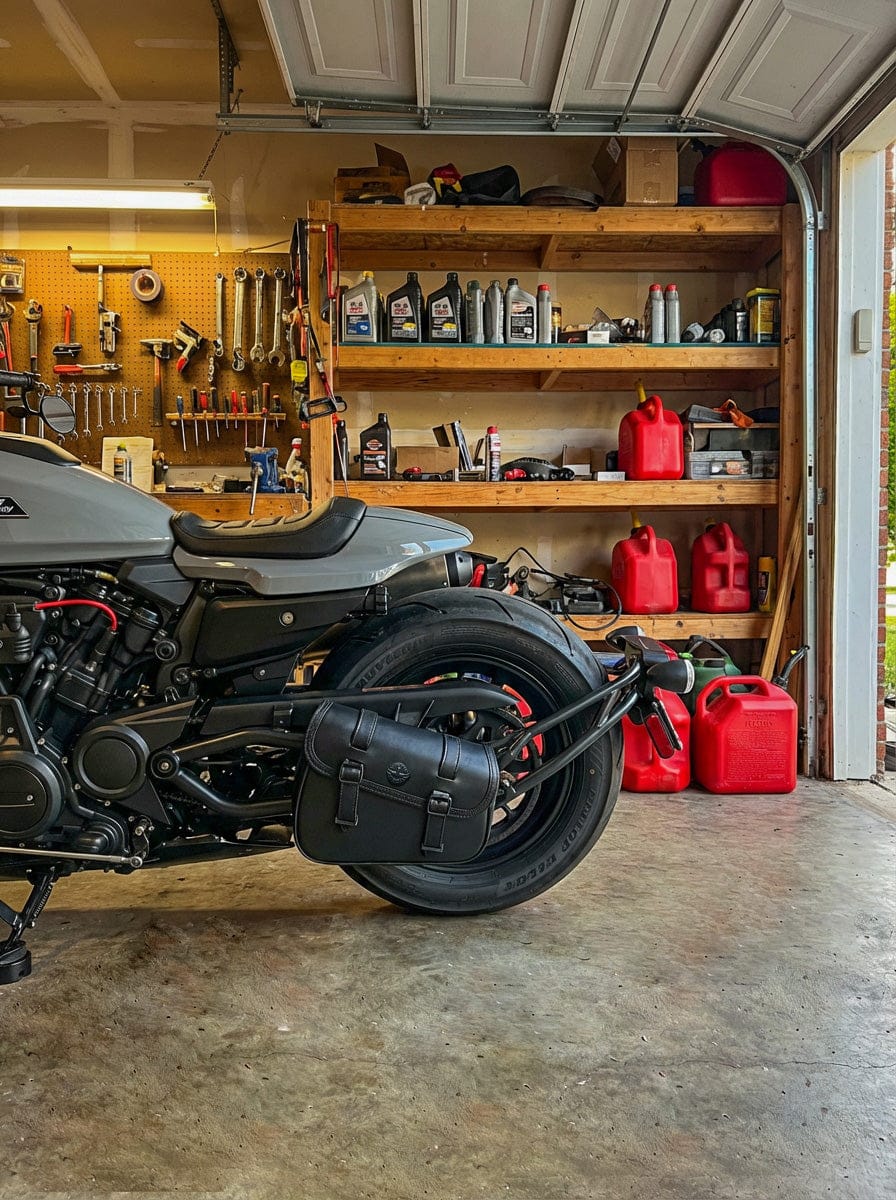 Customer photo review of 7L - Skold Leather Motorcycle Swing Arm Bag (Left Only) for Harley Sportster S (RH1250S)