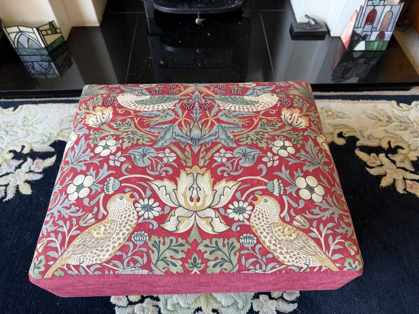 Customer photo review of Half Classic Footstool in Morris & Co Strawberry thief