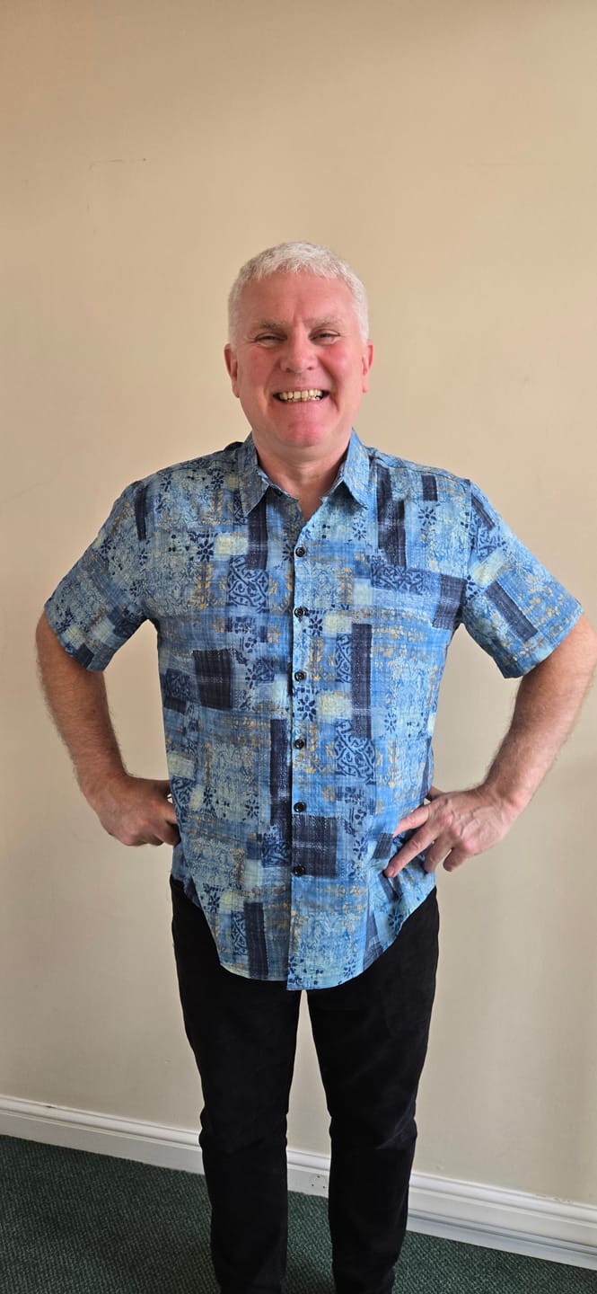 Customer photo review of Men's Patchwork Print Breathable Cotton Short Sleeve Button Down Shirt