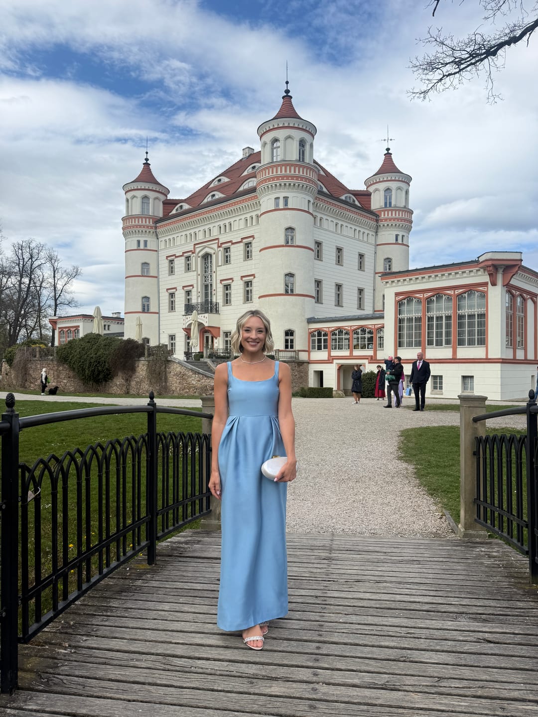 Customer photo review of The Tulip Dress in Dusty Blue