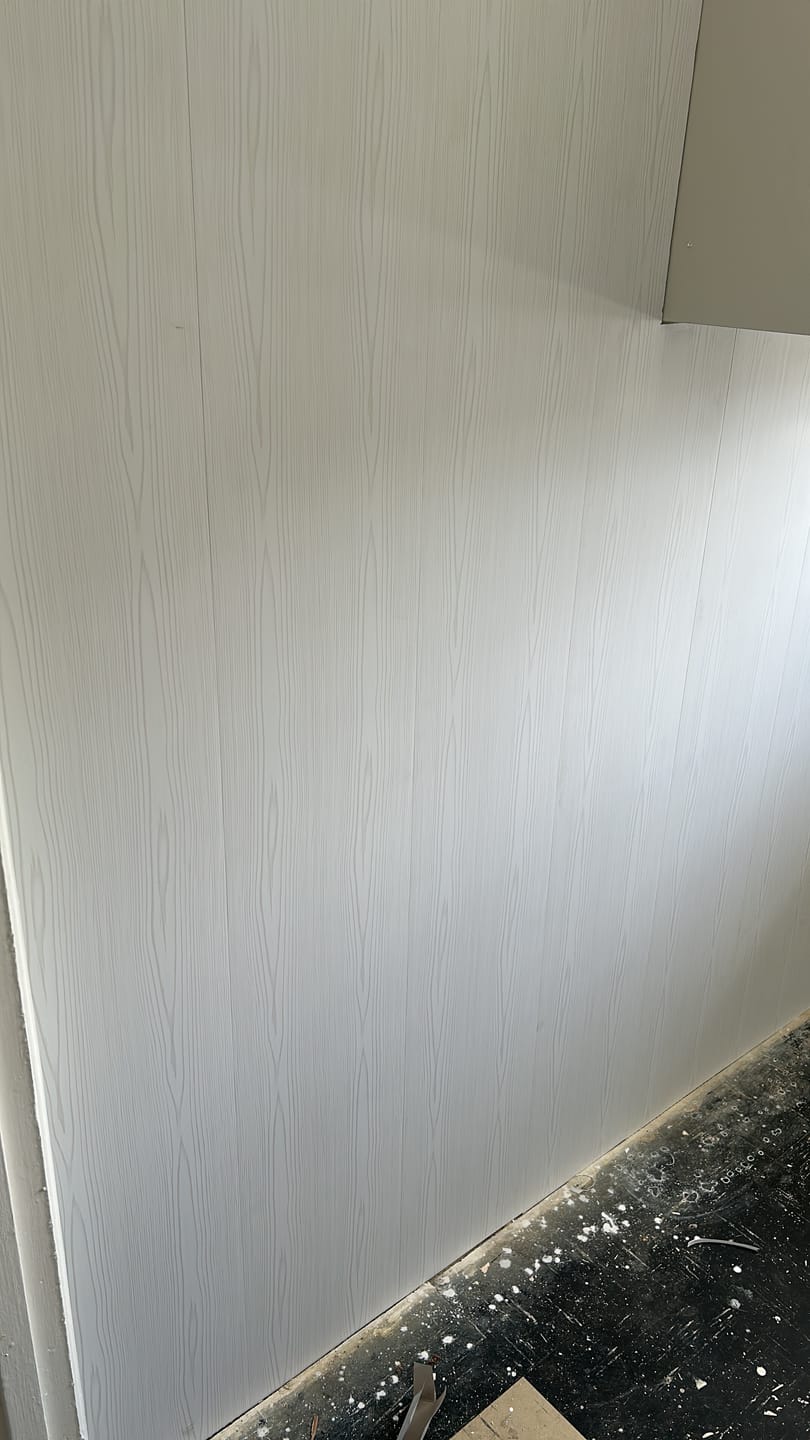 Customer photo review of 8mm White Wood Matt Bathroom Wall & Ceiling Panel 2.6M