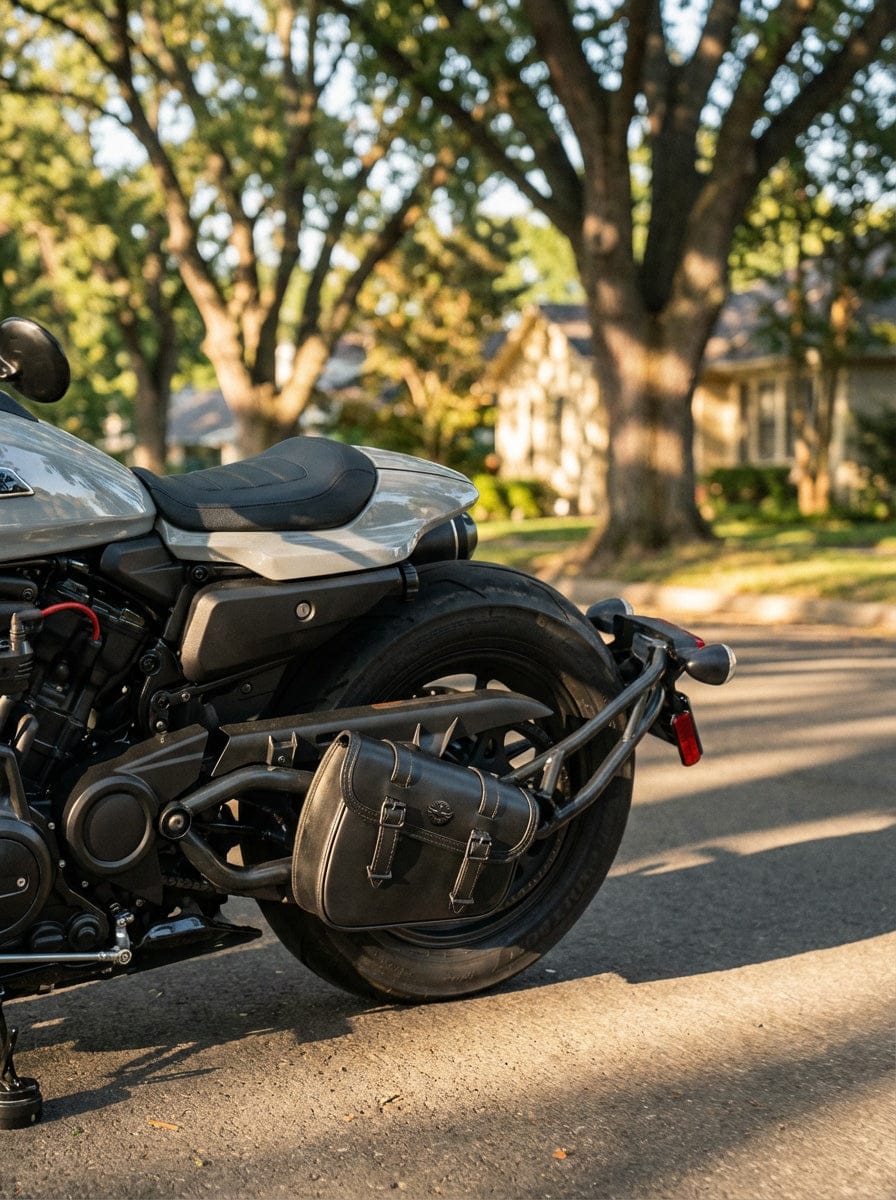 Customer photo review of 7L - Skold Leather Motorcycle Swing Arm Bag (Left Only) for Harley Sportster S (RH1250S)