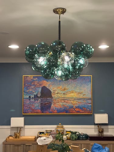 Customer photo review of Modern Cluster Green Glass Globe Bubble Chandelier