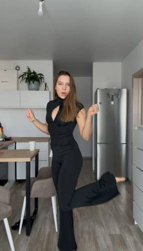 Customer photo review of Ahagaga Sexy Women's Sets Short Sleeves Hollow Out Skinny Zipper Basic 2Pcs (Tops+Long Pants) High Street Turtleneck Reacksuits