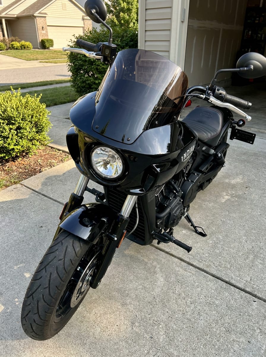 Customer photo review of Viking Darkin Motorcycle Fairing for Indian Scout Bobber Sixty Gloss Black