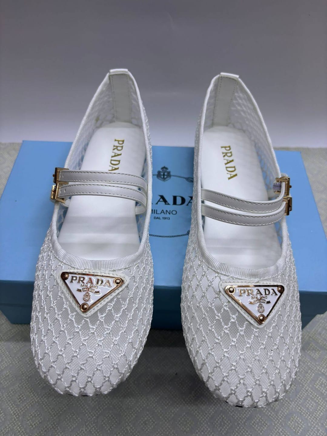 Customer photo review of Prada 2026 Mary Jane Ballet Flat Mesh Sheepskin 715612