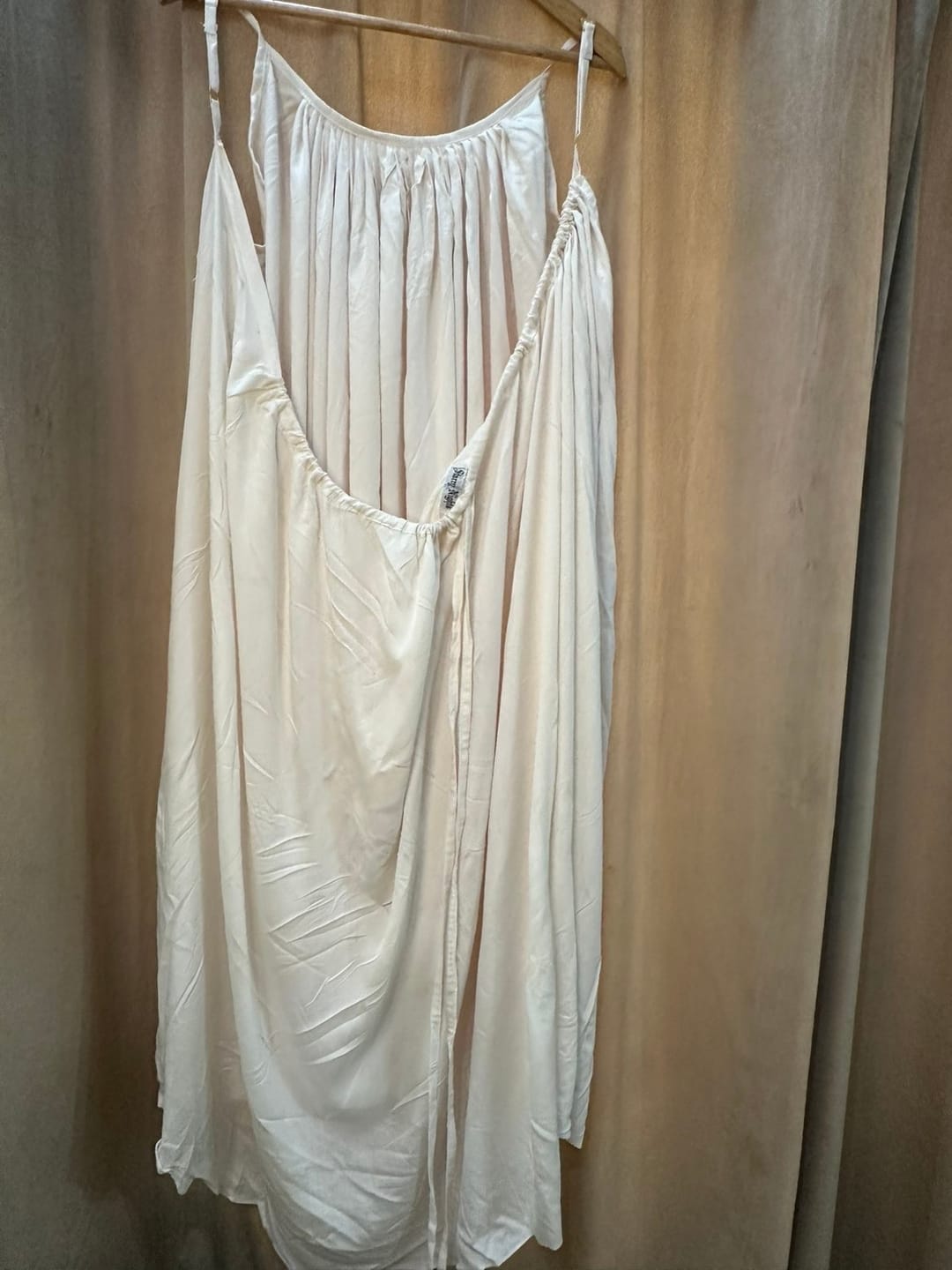 Customer photo review of Gathered Linen Maxi Dress with Spaghetti Straps