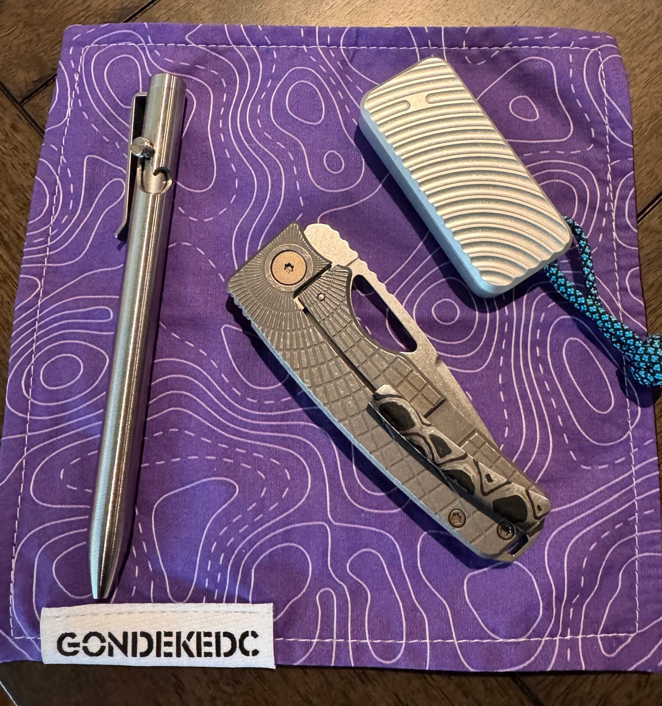 Customer photo review of GondekEDC Topo 2.0 Purple Hamilton Hank 7x7 – Cotton & Microfiber Handkerchief – Made in USA