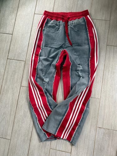 Customer photo review of Trendy High Waist Ripped Patchwork Wide Leg Stretch Denim Jeans for Women