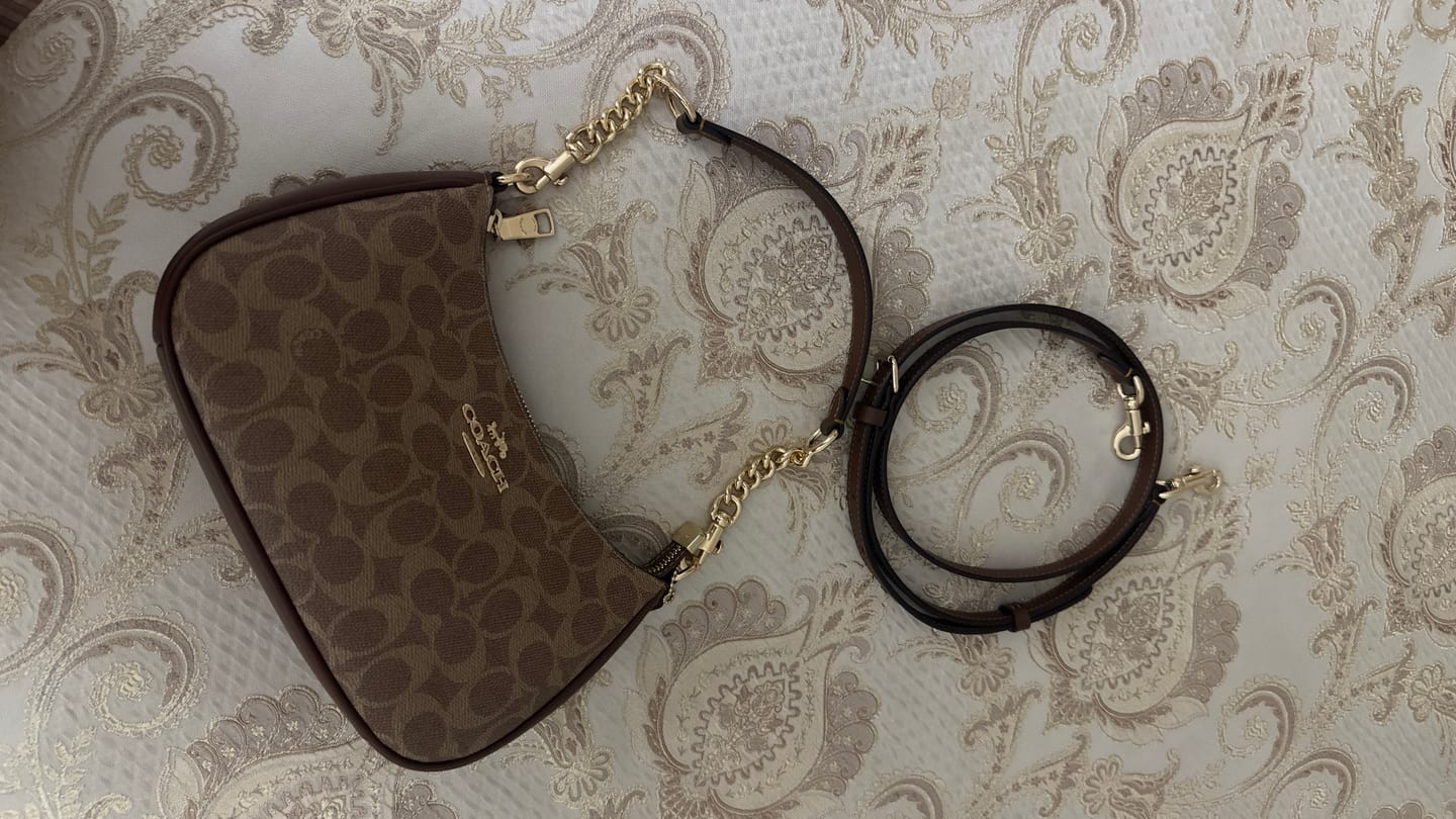 Customer photo review of Coach Women's Teri Shoulder Bag In Signature Canvas Gold/Tan/Brown