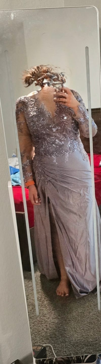 Customer photo review of Ladivine CDS505 Dress Lace Long Sleeve Satin Fitted Gown