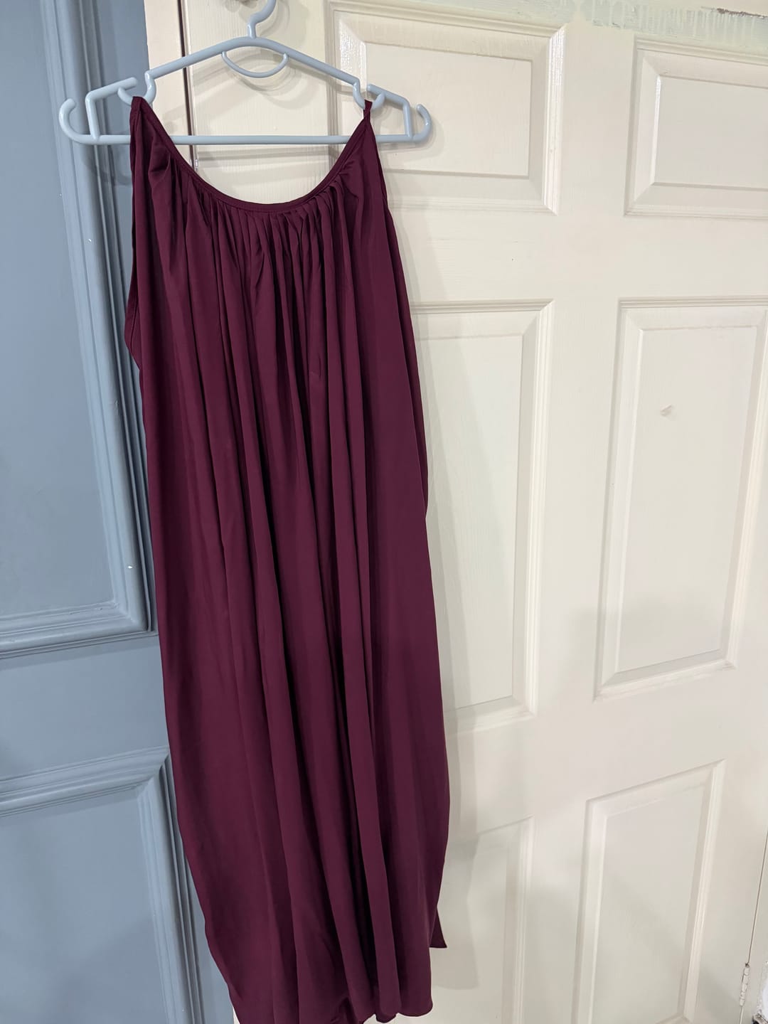 Customer photo review of Gathered Linen Maxi Dress with Spaghetti Straps