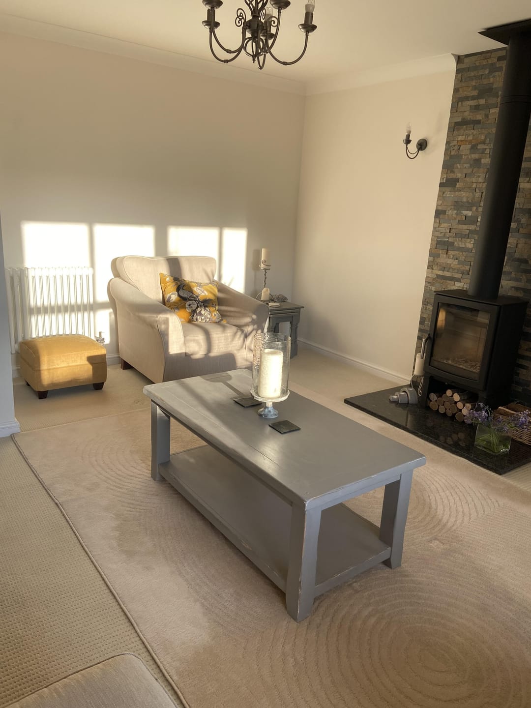 Customer photo review of Oxford Footstool in Chenille Velvet (Made to order)