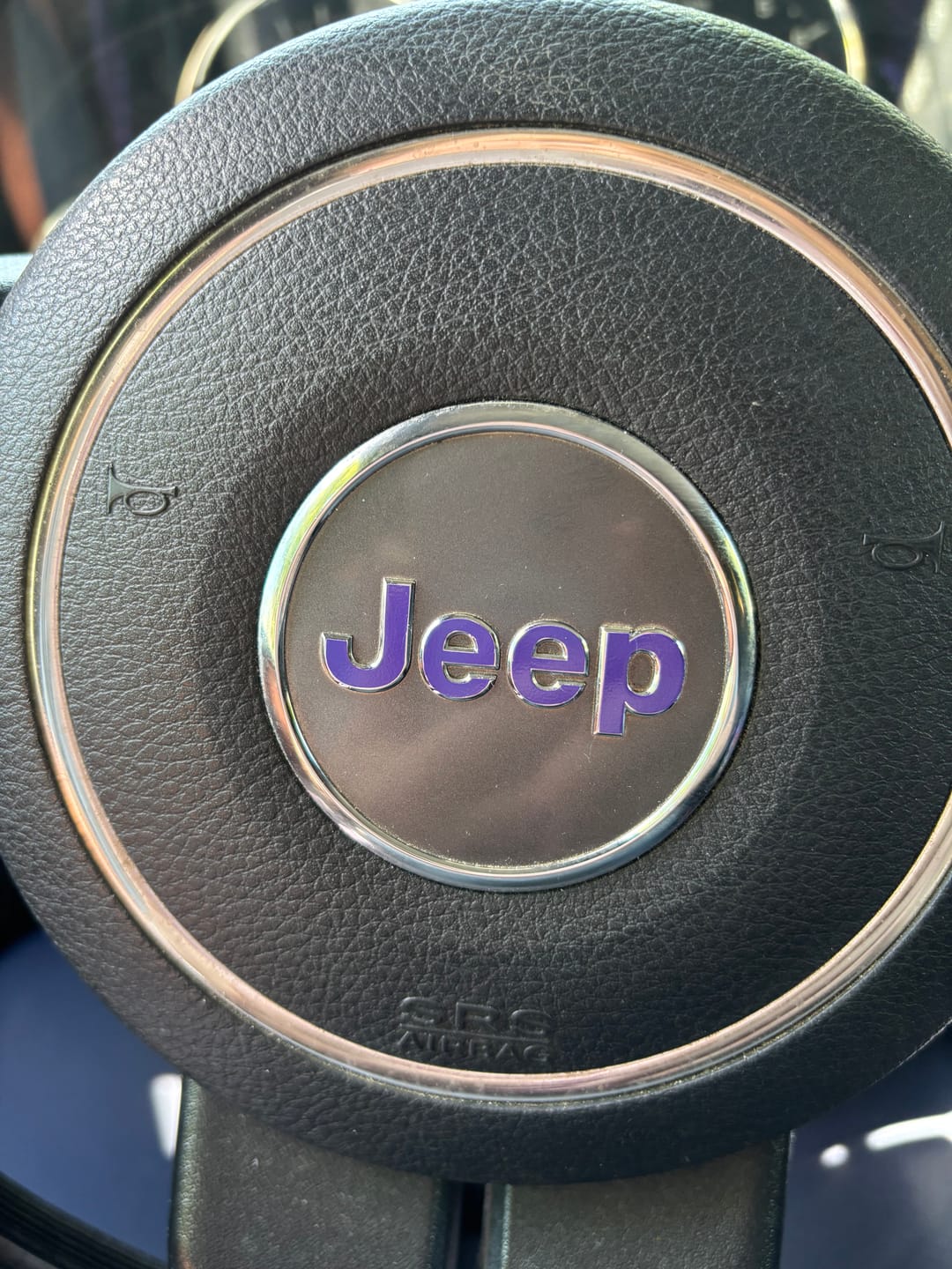 Customer photo review of JEEP Steering Wheel Emblem Overlay Decal — 30+ Colors & Designs (Flag, Topo, Animal, Solid)