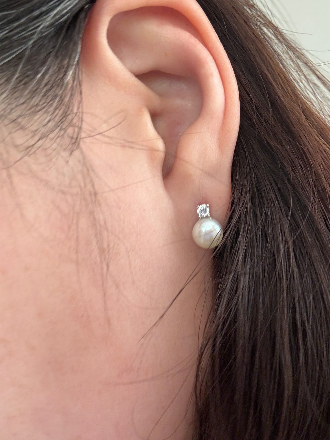 Customer photo review of Freshwater Pearl and Cubic Zirconia Studs in Sterling Silver