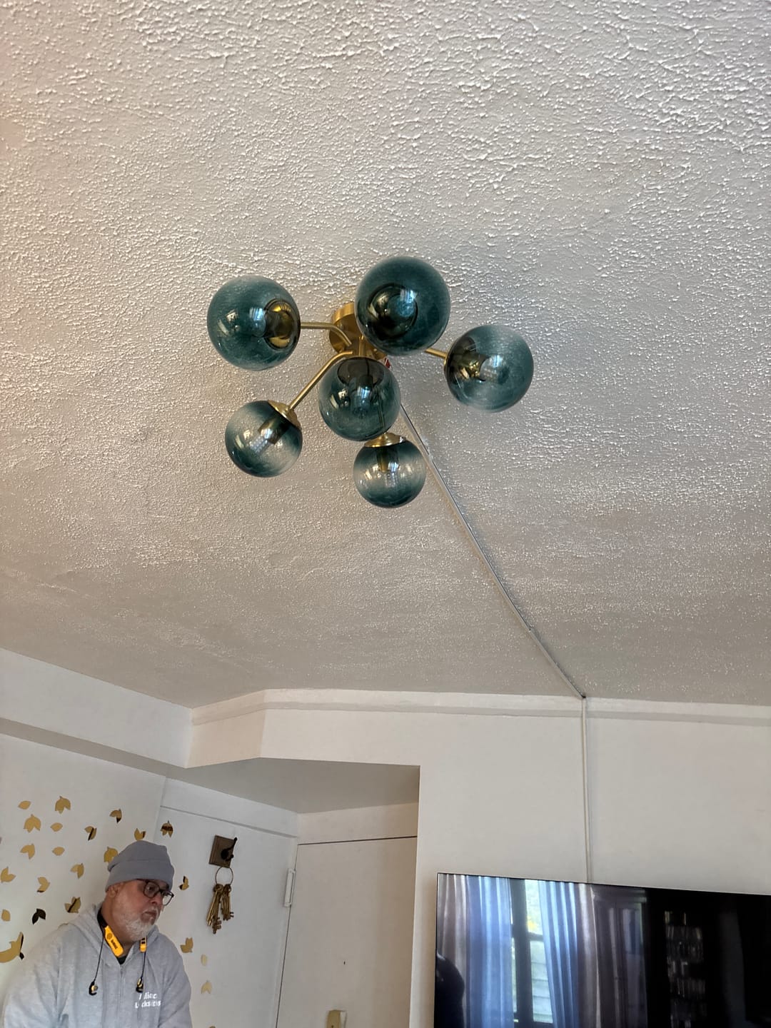 Customer photo review of Bloom Brass Blue Glass Bubble Semi Flush Chandelier