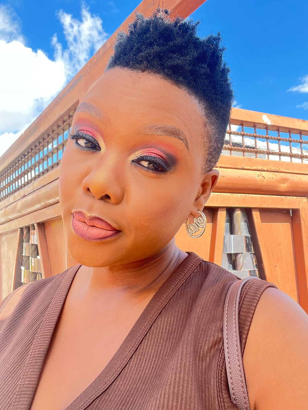 Customer photo review of Gold Luxe Mini Logo Hoops