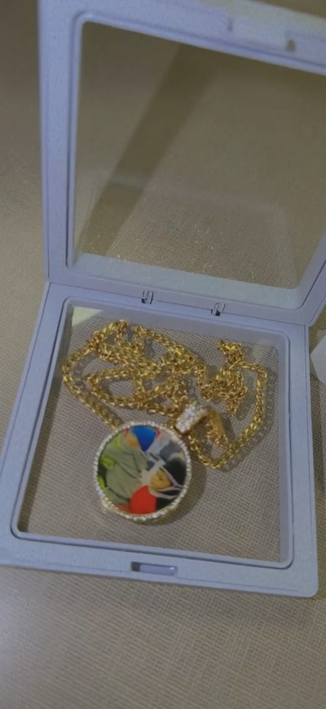 Customer photo review of Iced Photo Pendant w/ Cuban Chain