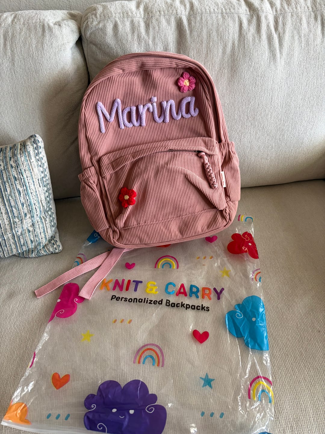 Customer photo review of K&C - Personalized Knitted Backpack