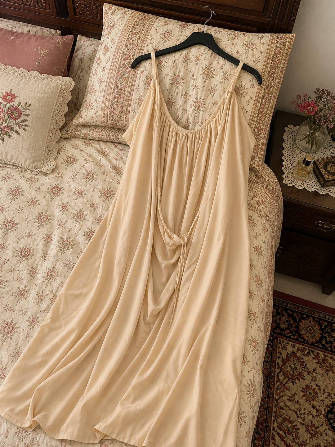Customer photo review of Gathered Linen Maxi Dress with Spaghetti Straps