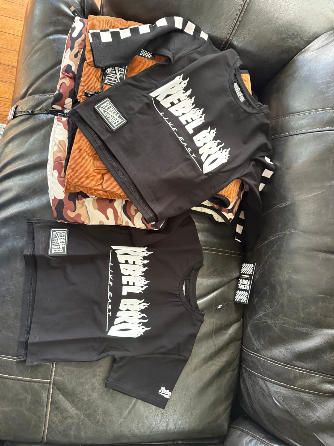 Customer photo review of Short Sleeve Tee in Rebel Bro x Live Fast Flames