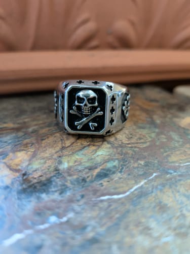 Customer photo review of Silver Saint Skull Ring