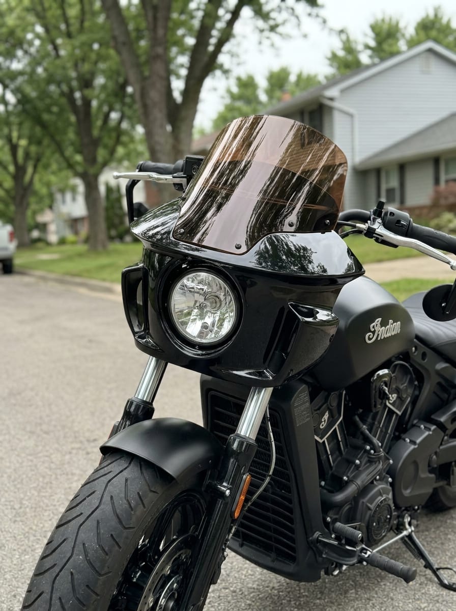 Customer photo review of Viking Darkin Motorcycle Fairing for Indian Scout Bobber Sixty Gloss Black