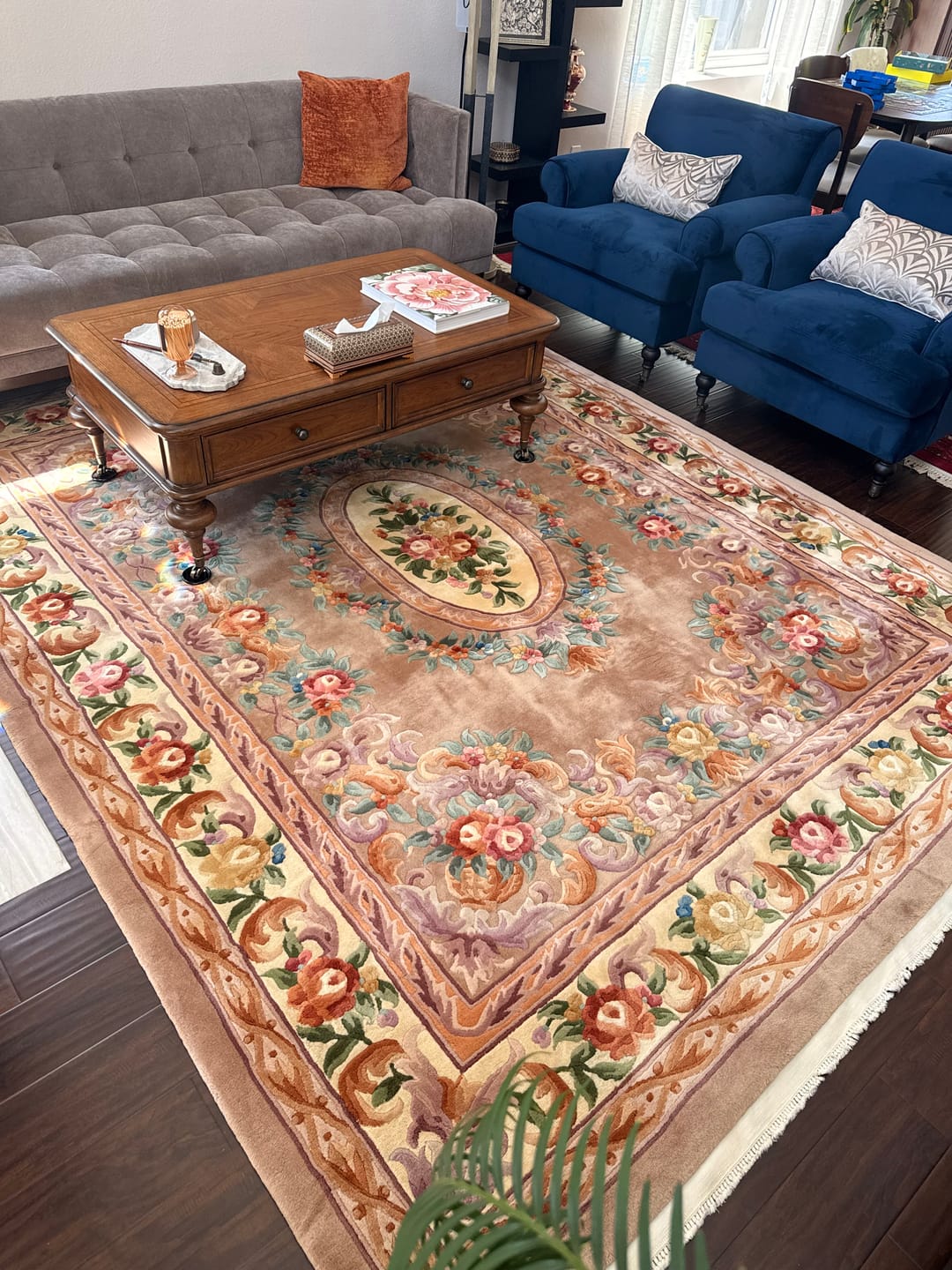 Customer photo review of 8x10 Chinese Aubusson Rug, 90 Lines Carving Sculpted Rug, Wool Chinese Rug, Pink