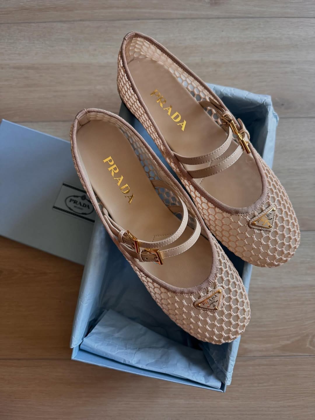 Customer photo review of Prada 2026 Mary Jane Ballet Flat Mesh Sheepskin 715612