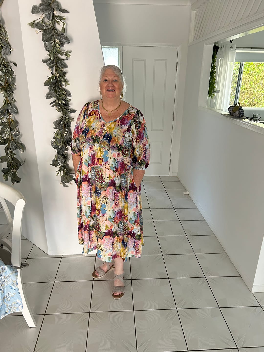 Customer photo review of Zandra Midi Dress in Pink Multi