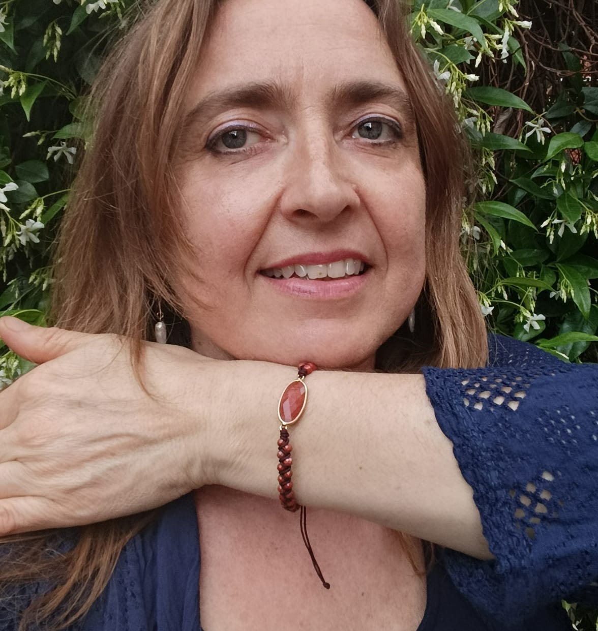 Customer photo review of Natural Red Jasper Stone Bead Adjustable Bracelet