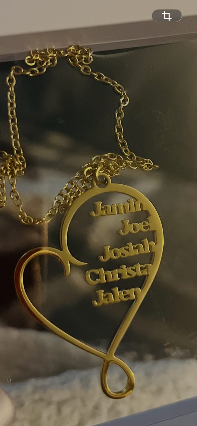 Customer photo review of Family Name Heart Necklace