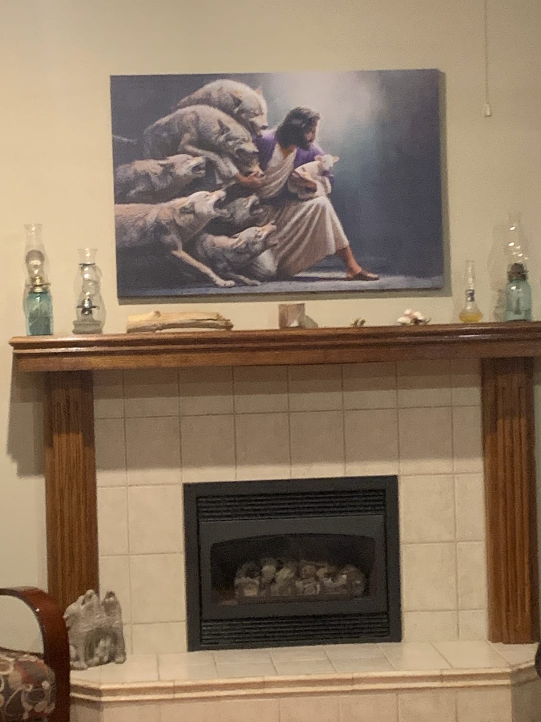 Customer photo review of Jesus Protects The Lamb From Wolves Wall Art Canvas
