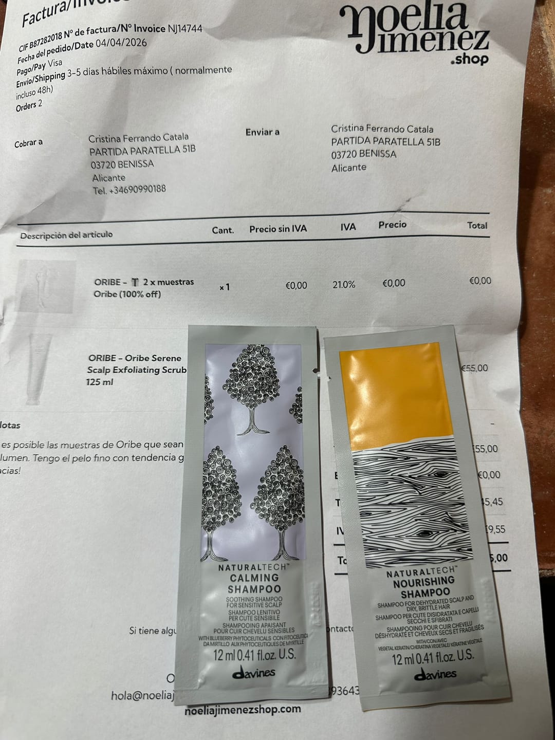 Customer photo review of 🎁 2 x muestras Oribe (100% off)