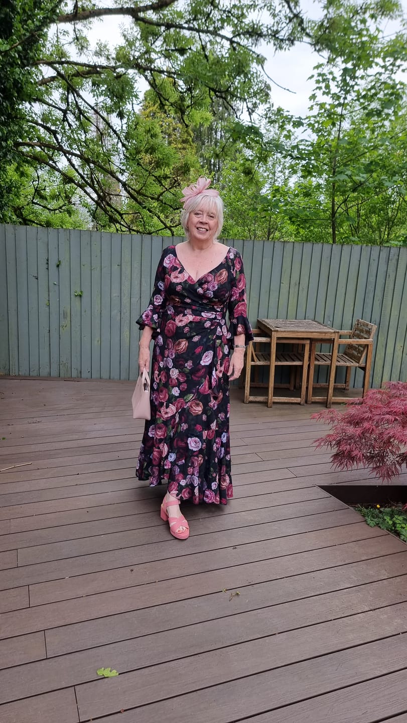 Customer photo review of 'Stevie' Luxe Ruffle Dress in 'Old Masters'