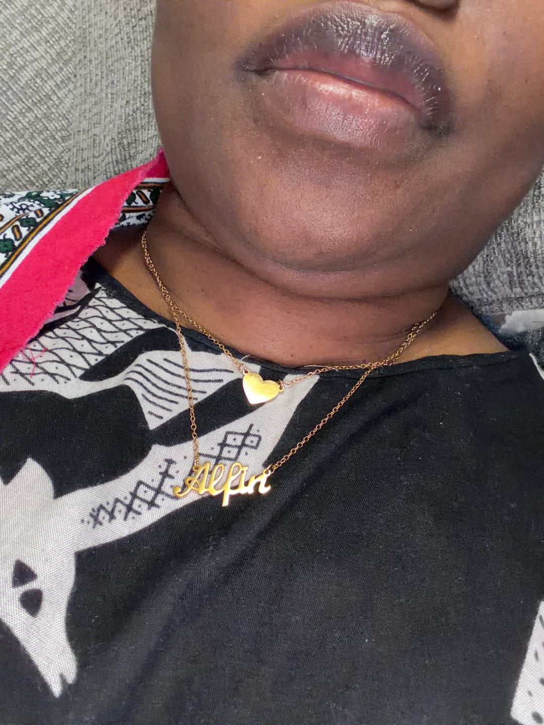Customer photo review of Heart Layer Name Necklace
