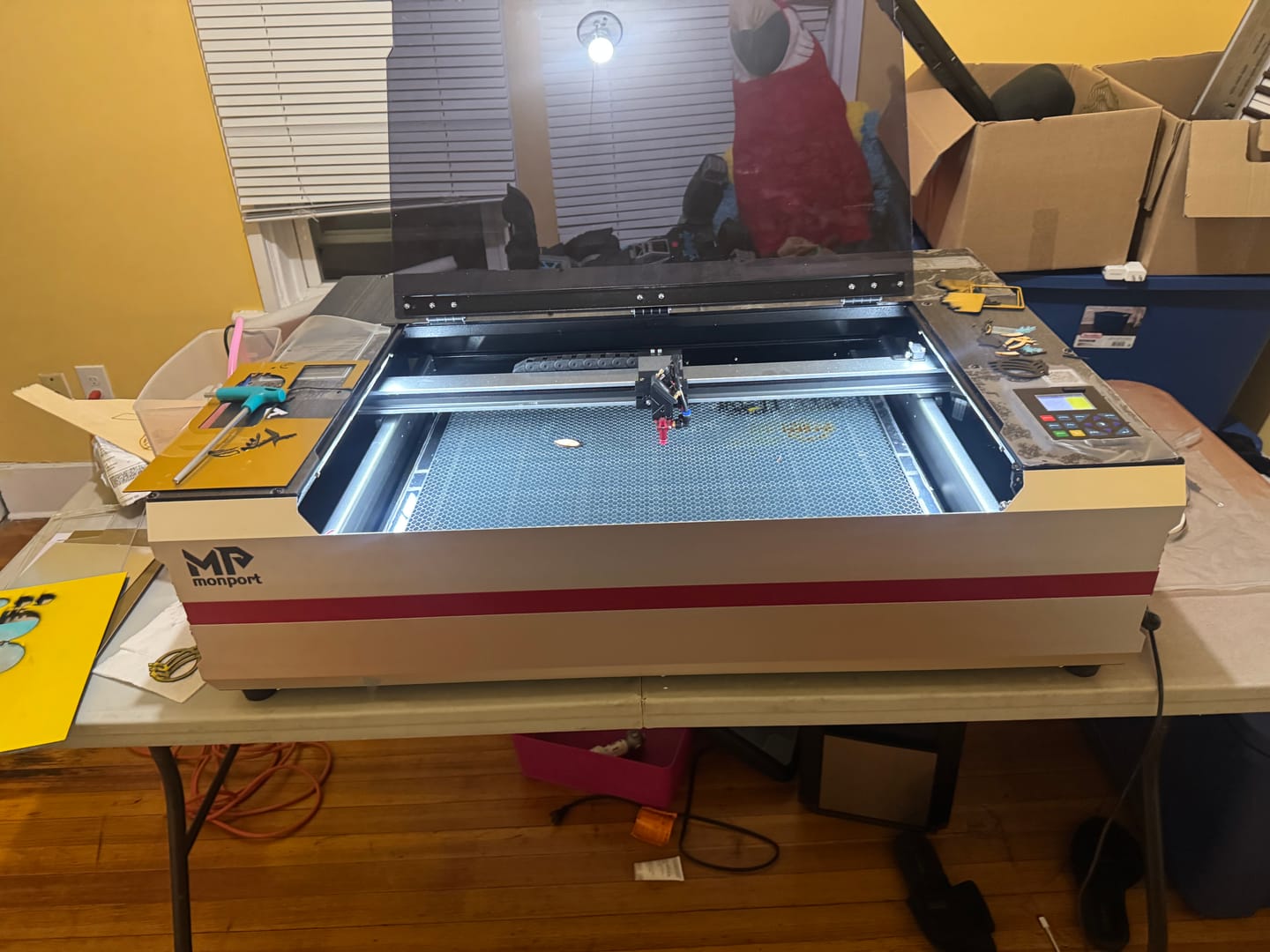 Customer photo review of Monport Reno65 Pro 65W Desktop CO2 Laser Engraver & Cutter (24" X 16") with DSP Controller and Magnetic Assisted Focus
